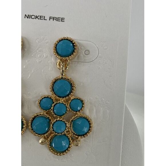 Turquoise Blue Earrings Gold-Tone Chandelier Drop Dangle Cluster Fashion Jewelry - Picture 3 of 9